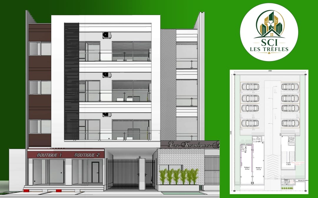 Plan d'élévation et plan du parking / rez-de-chaussée