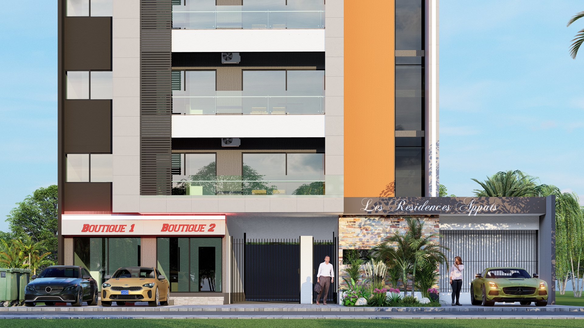 Façade et entrée des boutiques